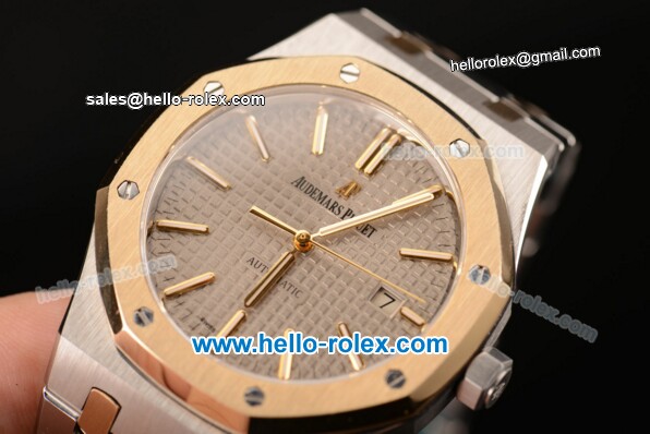 Audemars Piguet Royal Oak Swiss ETA 2824 Automatic Two Tone Case with Two Tone Strap and Grey Grid Dial - 1:1 Original - Click Image to Close